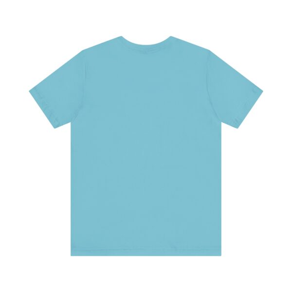 the back of a blue t-shirt