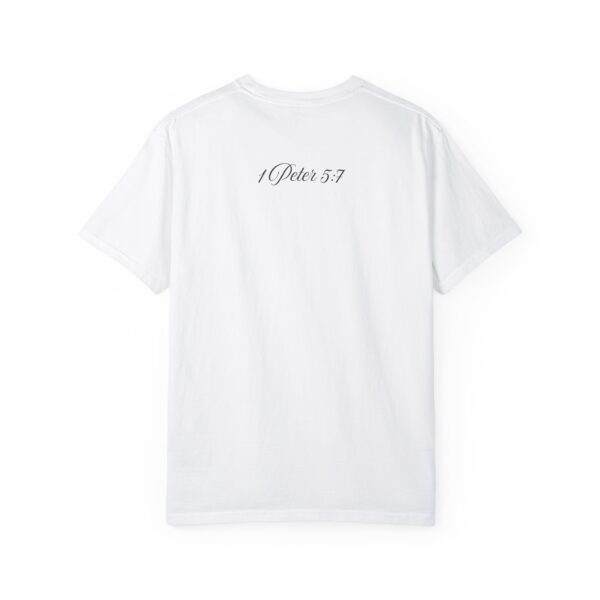 the back of a white t-shirt with text on it