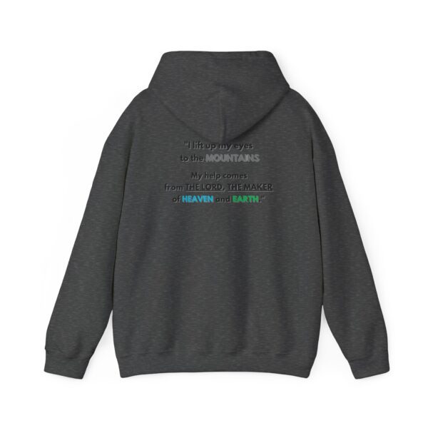 the back of a gray hoodie with text on it