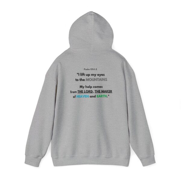the back of a gray hoodie with text on it