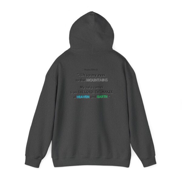 the back of a gray hoodie with text on it