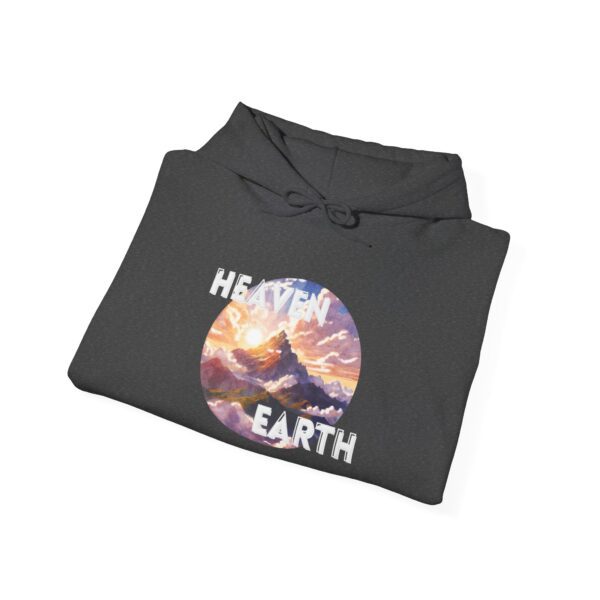 a folded gray hoodie with a mountain inside a circle and text around it
