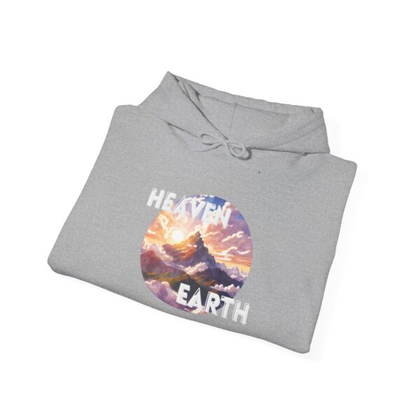 a folded gray hoodie with a mountain inside a circle and text around it