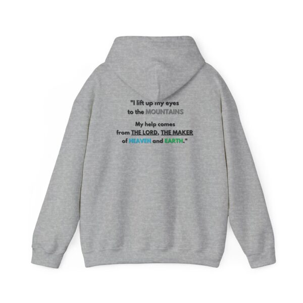 the back of a gray hoodie with text on it